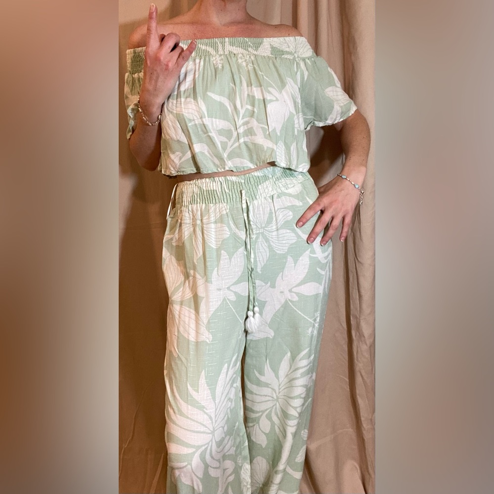 Two Piece Set with Crop Top and Wide Leg Pants (Sold As A Set)
